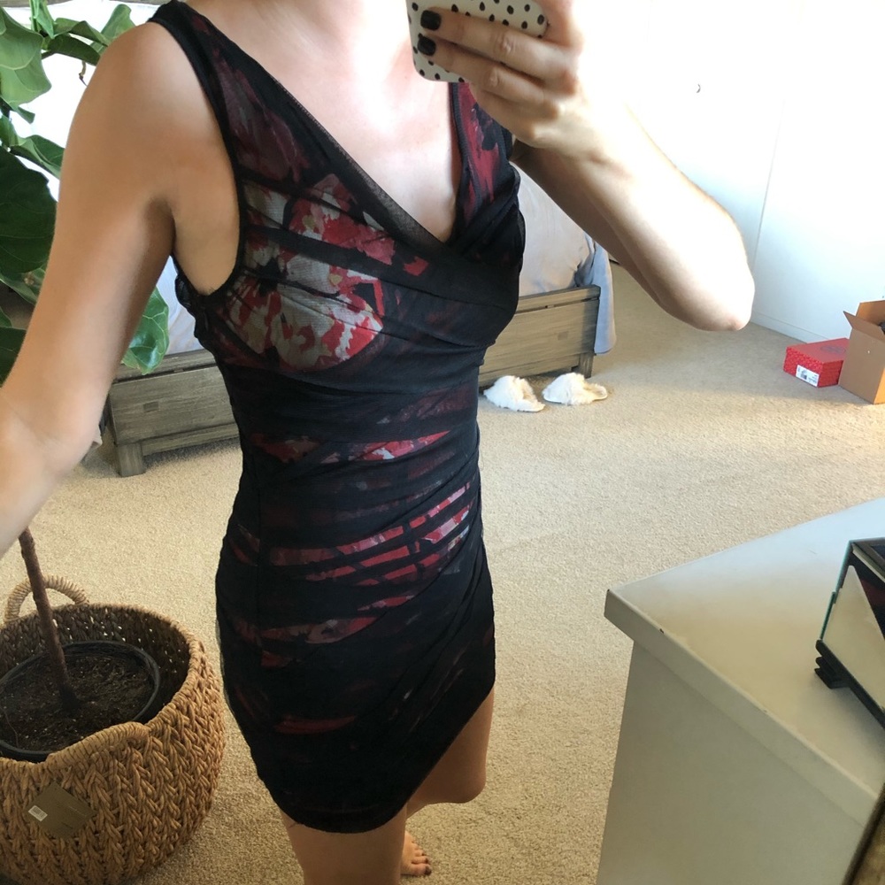 Forever 21 Red & Black Lace Overlay Bodycon Mini Dress S Goth Whimsigoth